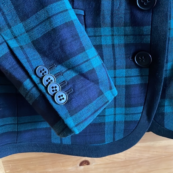 Club Monaco Navy Green Plaid Blazer, size 8 - Picture 4 of 9